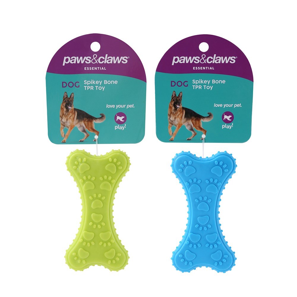 14278-paws-claws-10cm-tpr-spikey-bone-pet-dog-toy-assorted
