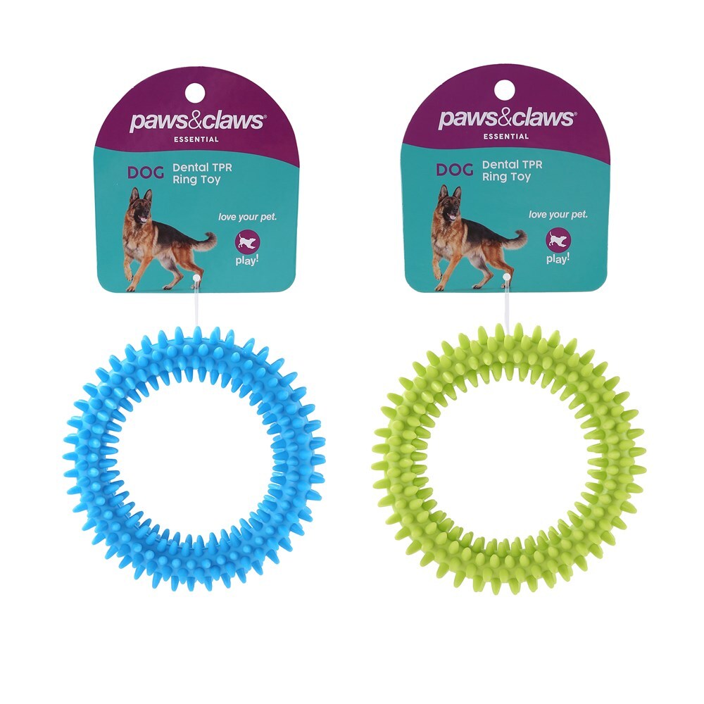 14292-paws-claws-11cm-tpr-spikey-ring-pet-dog-toy-assorted