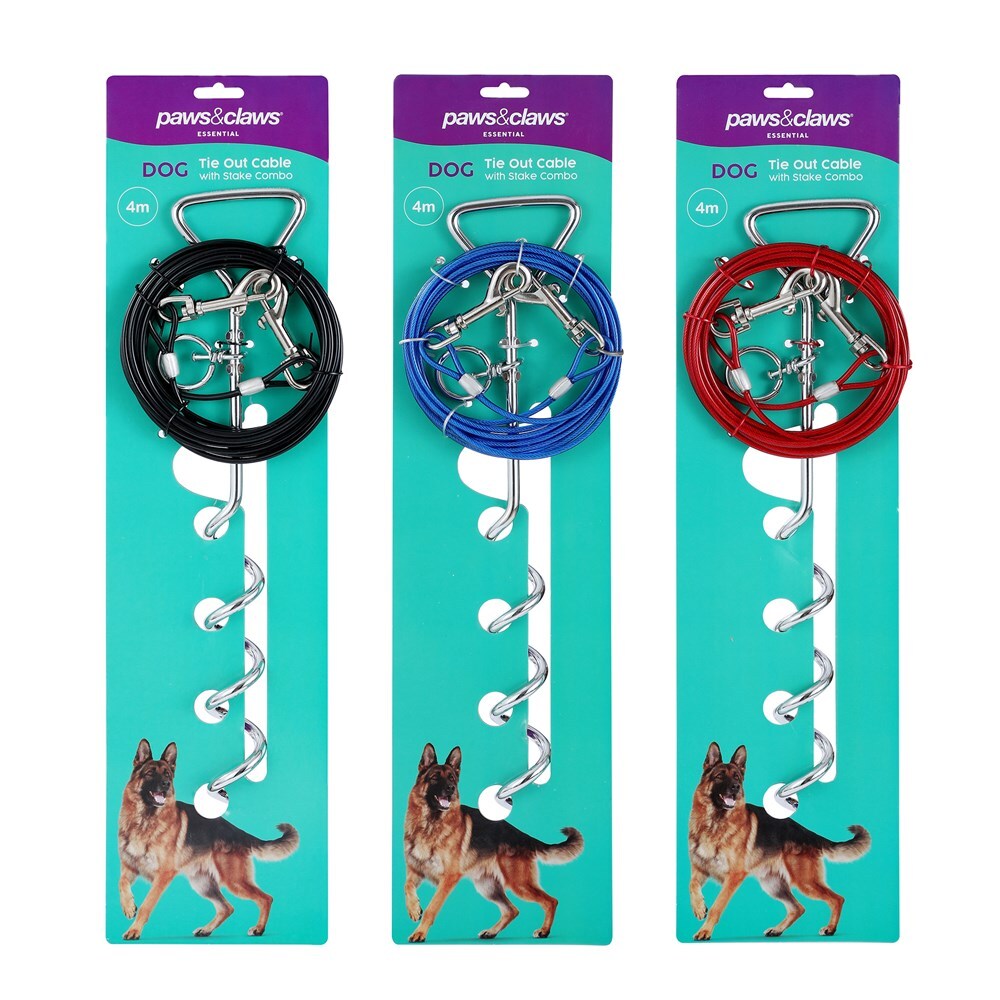 14957-paws-claws-pet-dog-4m-tie-out-cable-w-stake-combo-assorted