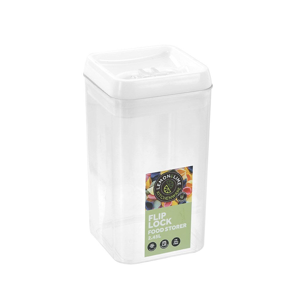 16012-lemon-lime-flip-lock-2-45l-23cm-food-storer-square-container-clear