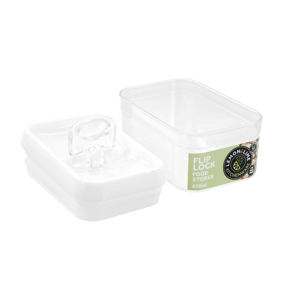 16029-lemon-lime-flip-lock-630ml-8-5cm-food-storer-rectangle-container-clear