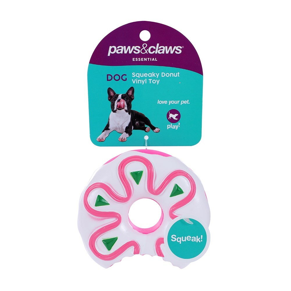 17040-paws-claws-10cm-vinyl-donuts-squeaky-pet-dog-toy-assorted