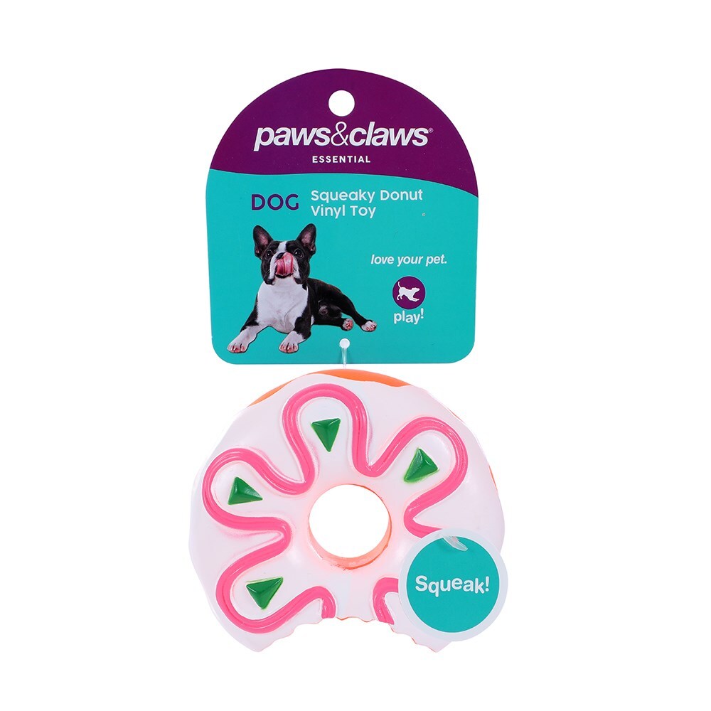 17040-paws-claws-10cm-vinyl-donuts-squeaky-pet-dog-toy-assorted