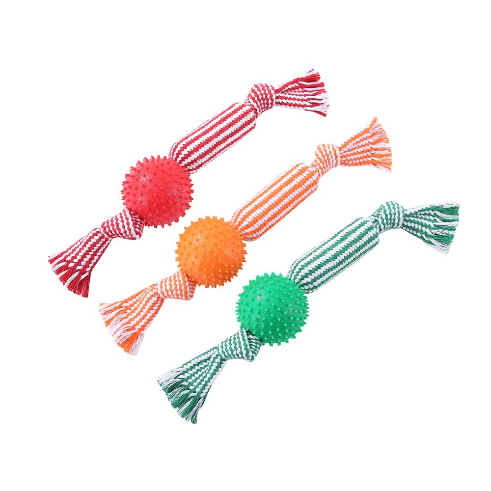 17156-paws-claws-dental-tugger-dog-pet-toy-tpr-ball-braided-rope-assorted-37cm