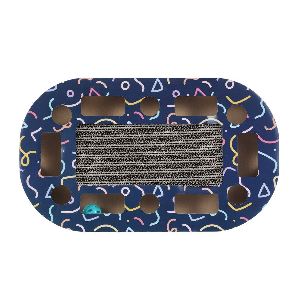 17477-paws-claws-48x23cm-cardboard-cat-activity-scratcher-w-toys