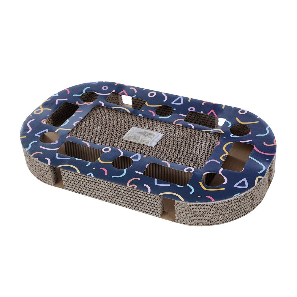 17477-paws-claws-48x23cm-cardboard-cat-activity-scratcher-w-toys