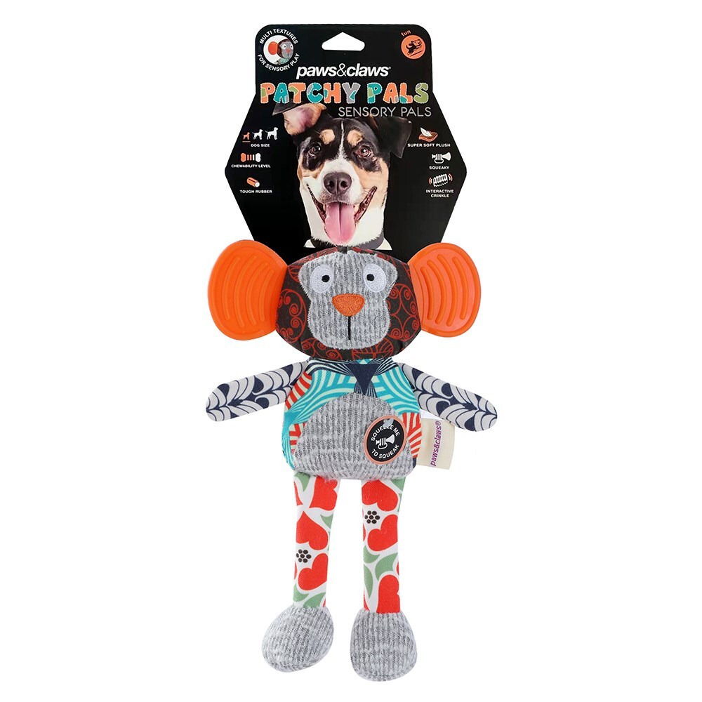18511-paws-claws-28x16-5x5cm-patchy-pals-sensory-monkey-dog-pet-toy
