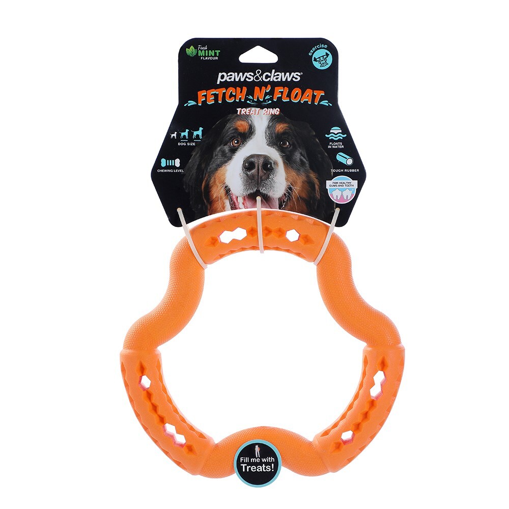19822-paws-claws-21x21x3-6cm-fetch-n-play-treat-ring-dog-pet-toy-assorted