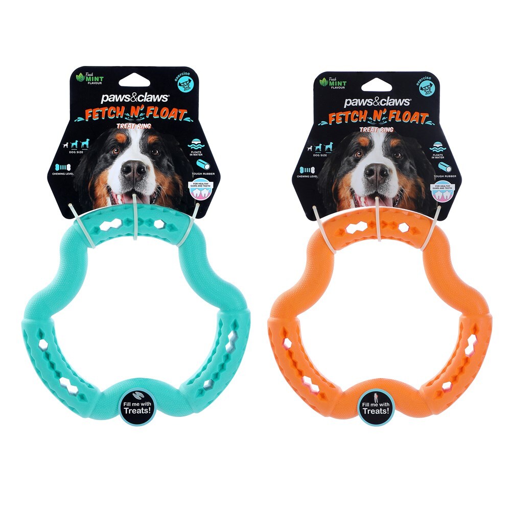 19822-paws-claws-21x21x3-6cm-fetch-n-play-treat-ring-dog-pet-toy-assorted