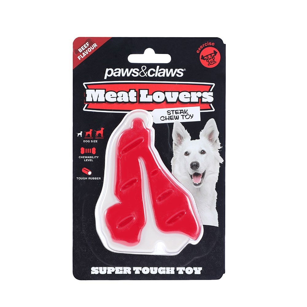 19860-paws-claws-11x8x2cm-meat-lovers-flavoured-steak-dog-pet-chew-toy-assorted
