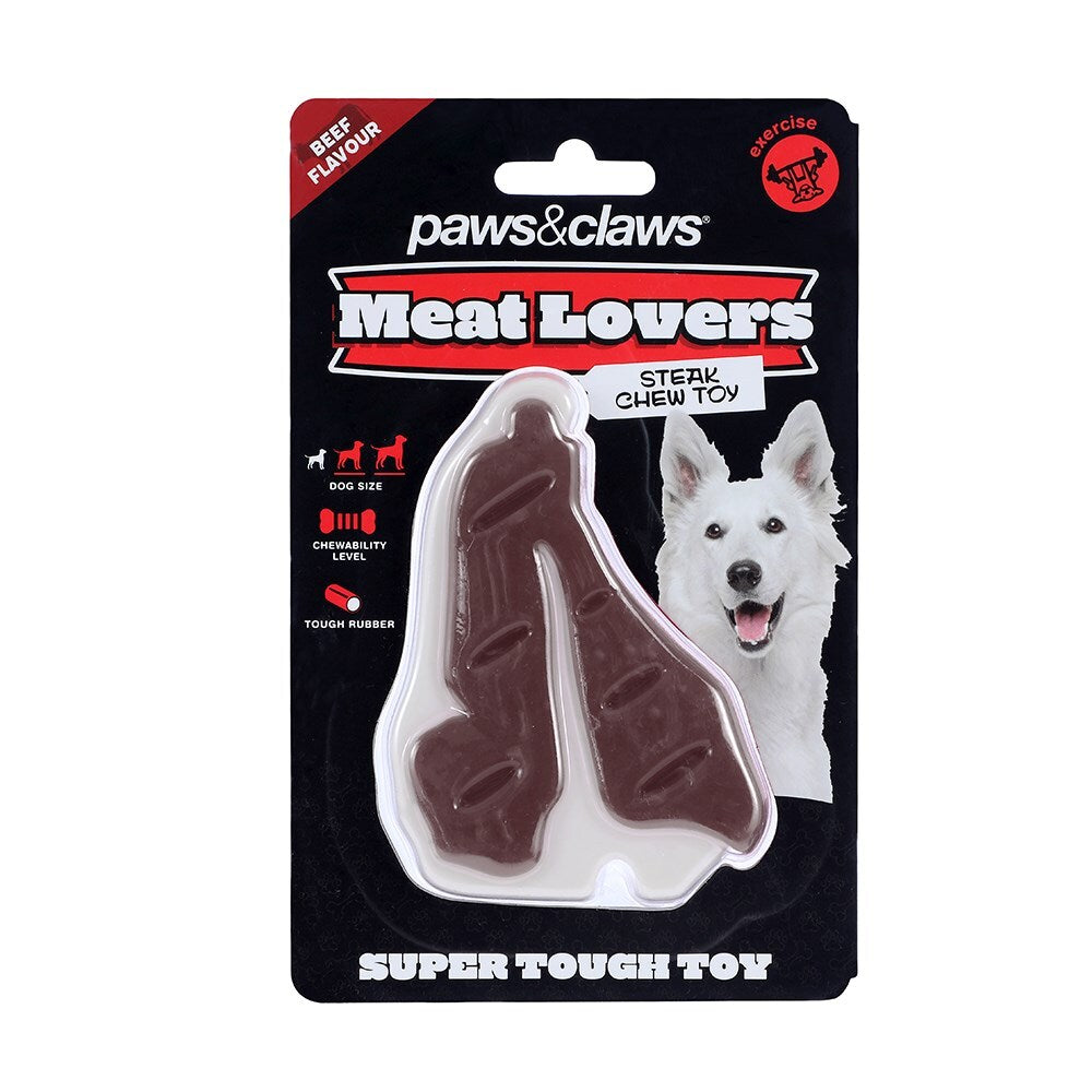 19860-paws-claws-11x8x2cm-meat-lovers-flavoured-steak-dog-pet-chew-toy-assorted