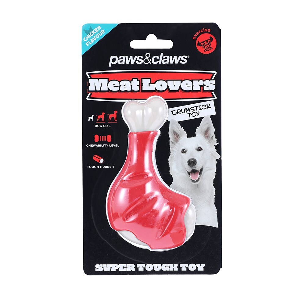 19877-paws-claws-12x7x4cm-meat-lovers-flavoured-drumstick-dog-pet-chew-toy-assorted