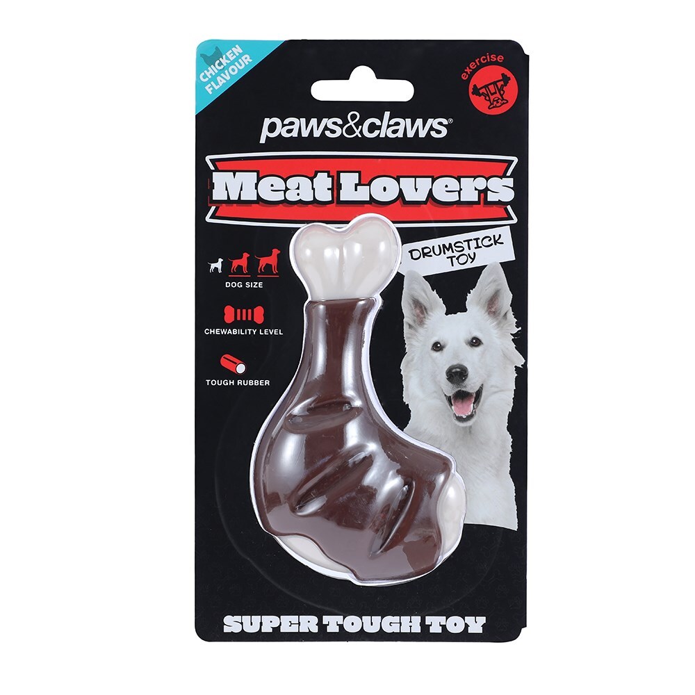19877-paws-claws-12x7x4cm-meat-lovers-flavoured-drumstick-dog-pet-chew-toy-assorted