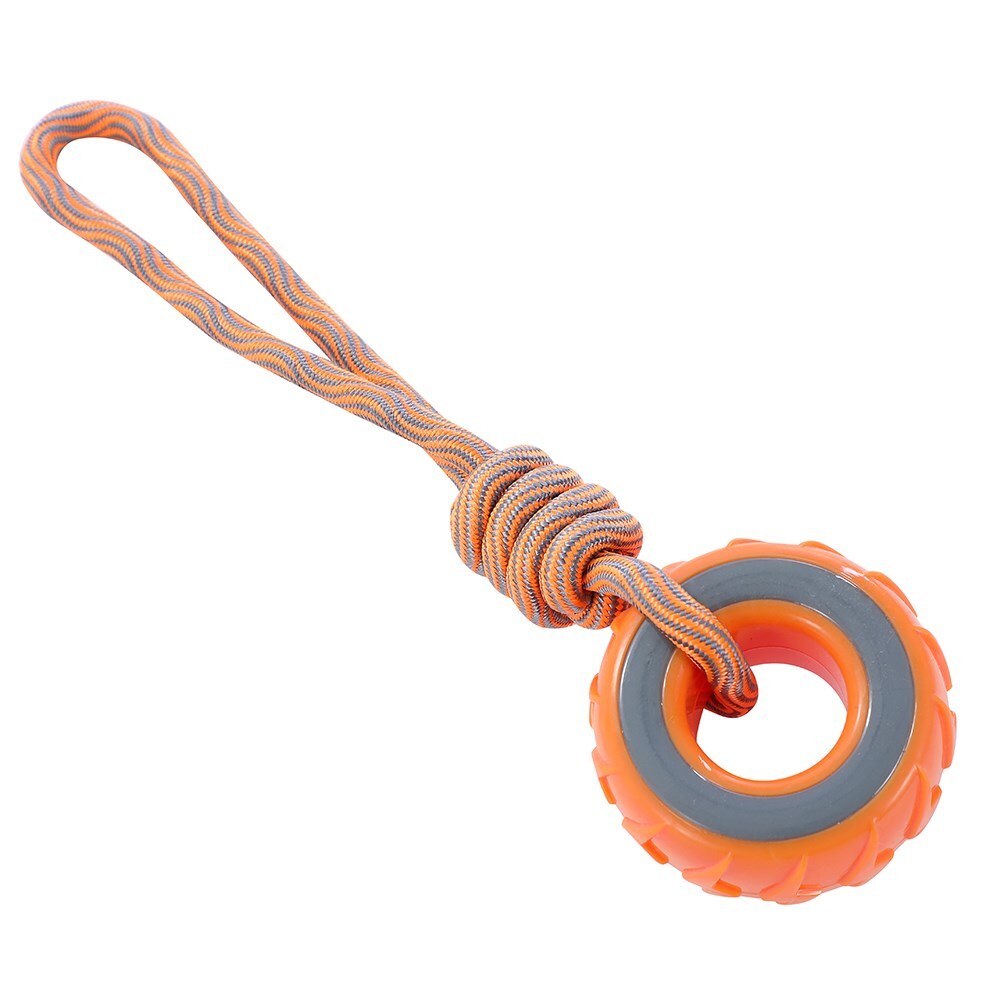 19921-paws-claws-28x8-5x4cm-squeaky-dual-colour-tyre-w-rope-dog-pet-toy-assorted