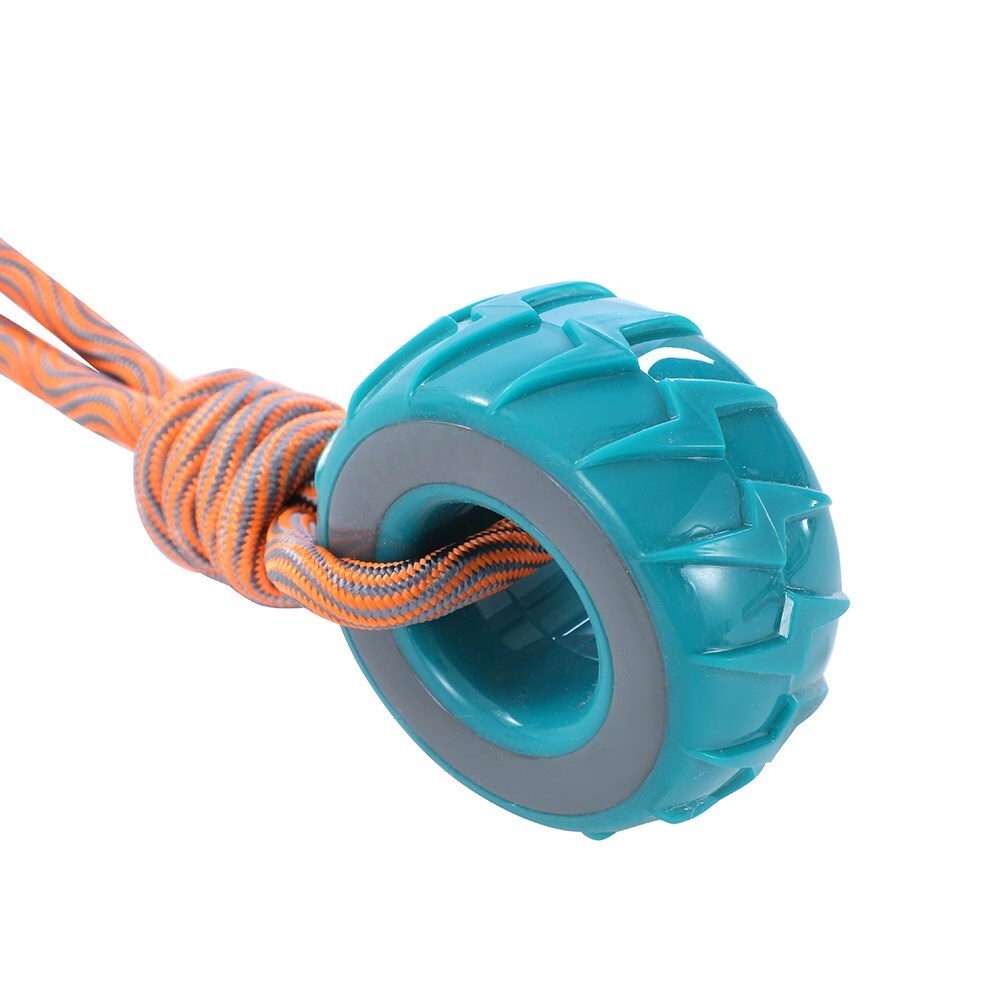 19921-paws-claws-28x8-5x4cm-squeaky-dual-colour-tyre-w-rope-dog-pet-toy-assorted