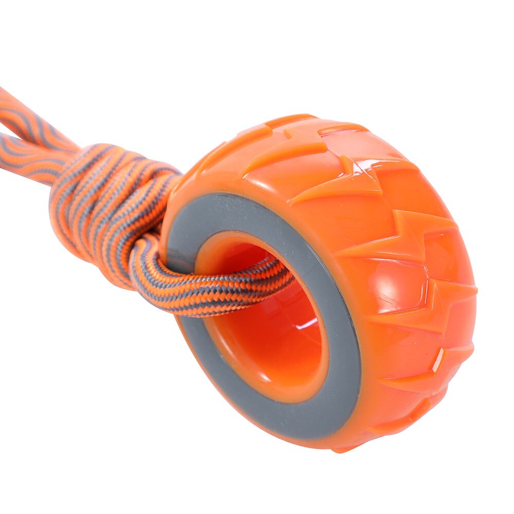 19921-paws-claws-28x8-5x4cm-squeaky-dual-colour-tyre-w-rope-dog-pet-toy-assorted