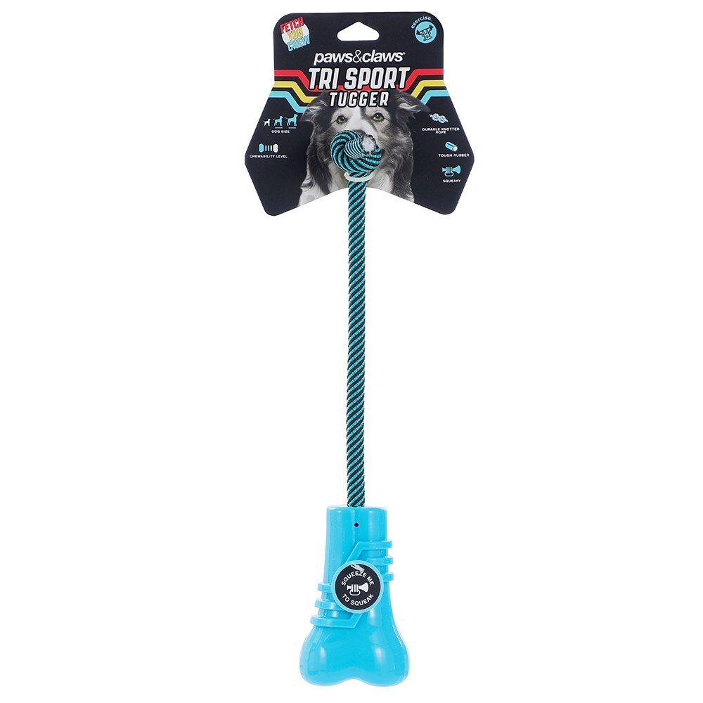 19952-paws-claws-23x7-6x5-8cm-tri-sport-bone-tugger-dog-pet-toy-blue