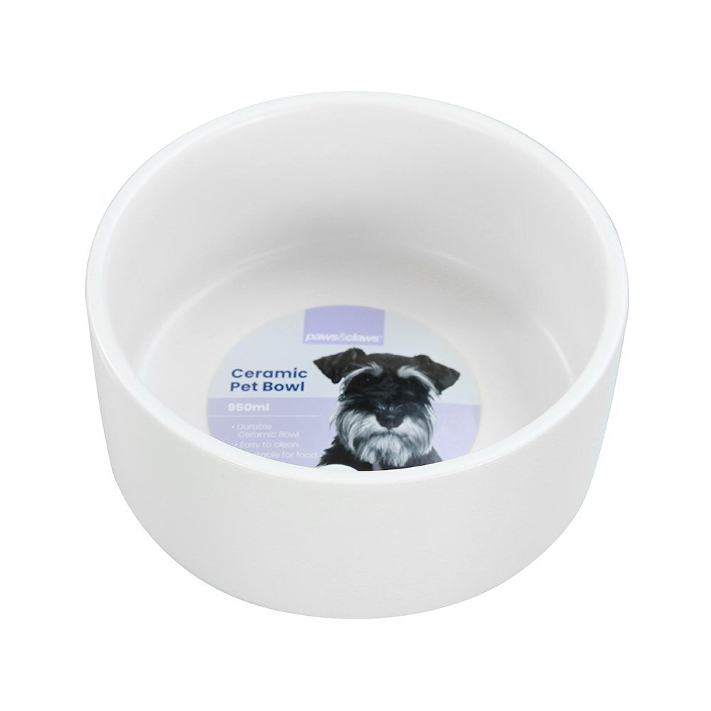 21610-paws-claws-16cm-950ml-ceramic-pet-bowl-assorted-white-green-grey
