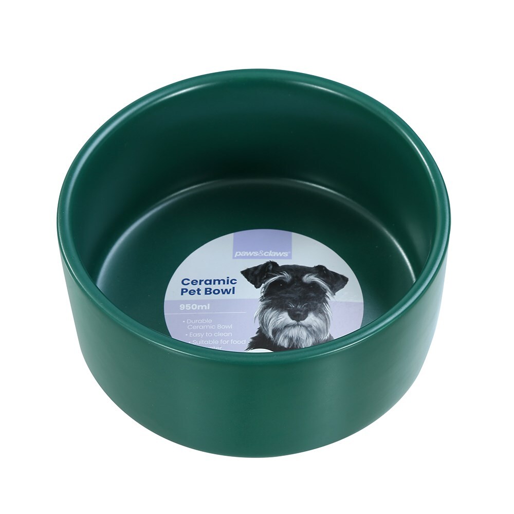 21610-paws-claws-16cm-950ml-ceramic-pet-bowl-assorted-white-green-grey