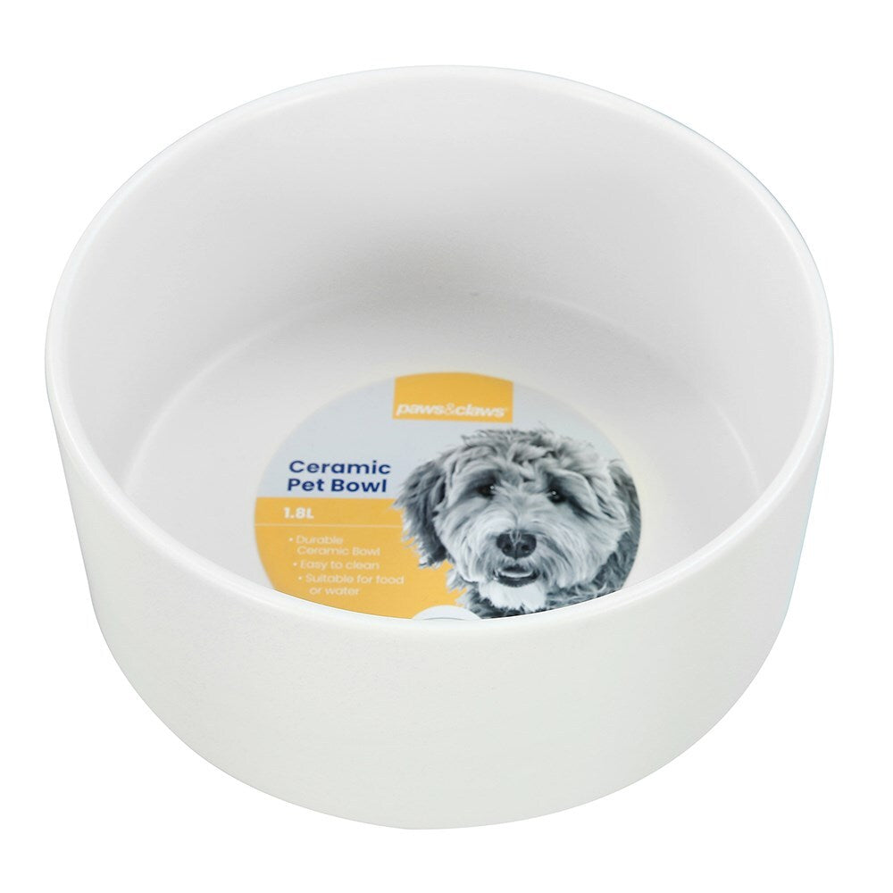 21627-paws-claws-19cm-1-8l-ceramic-pet-bowl-assorted-white-green-grey