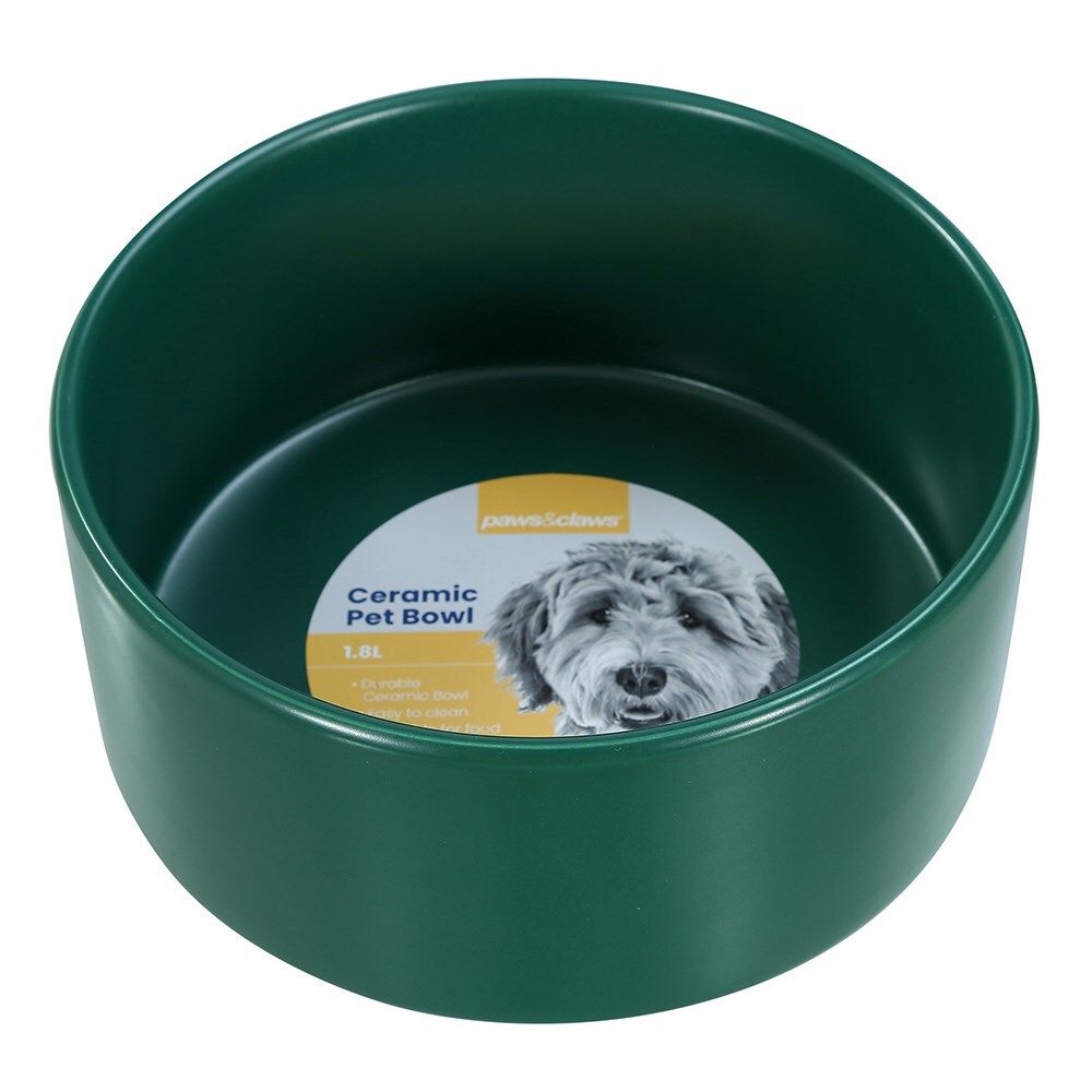 21627-paws-claws-19cm-1-8l-ceramic-pet-bowl-assorted-white-green-grey