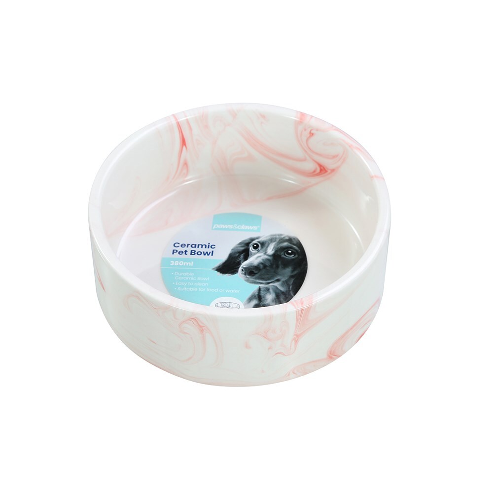 21634-paws-claws-13cm-380ml-ceramic-pet-bowl-marble-assorted-grey-pink
