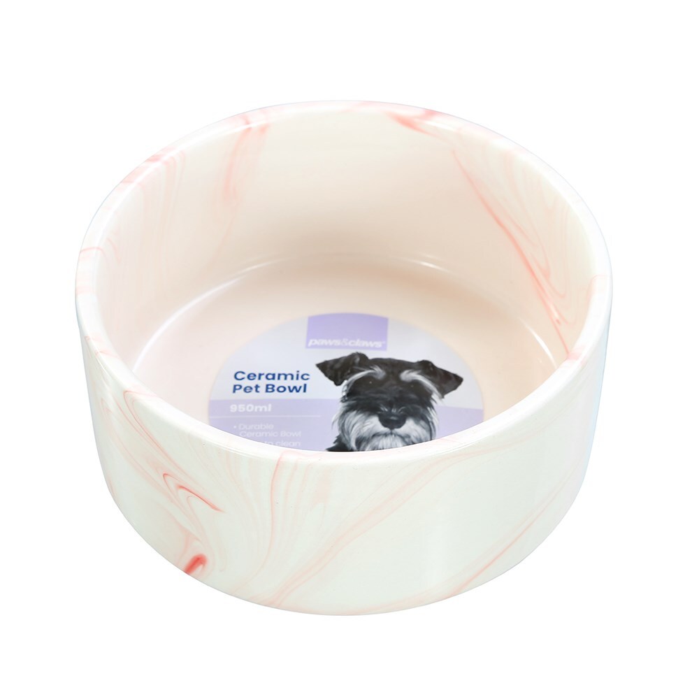 21641-paws-claws-16cm-950ml-ceramic-pet-bowl-marble-assorted-grey-pink