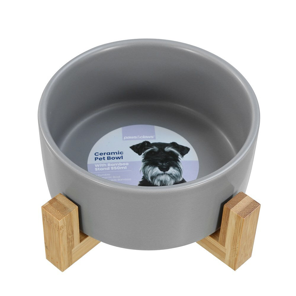 21696-paws-claws-16cm-950ml-ceramic-pet-bowl-w-bamboo-stand-assorted