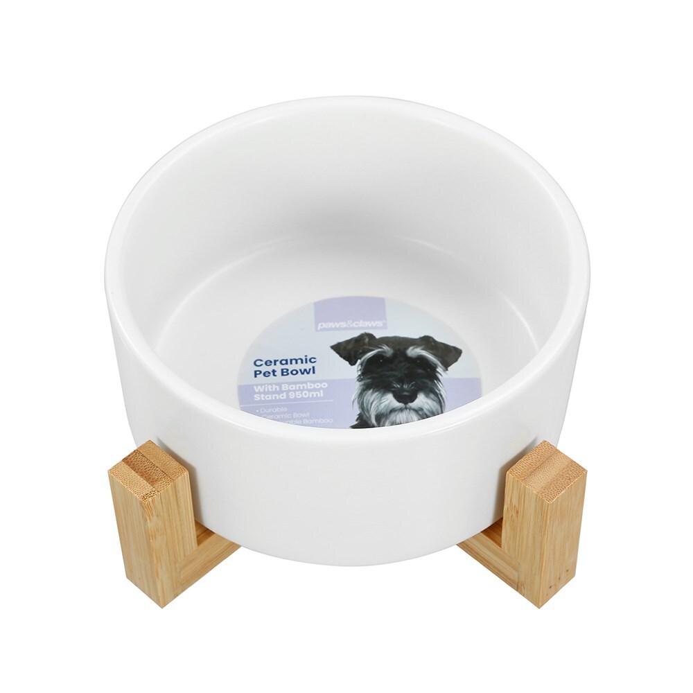 21696-paws-claws-16cm-950ml-ceramic-pet-bowl-w-bamboo-stand-assorted