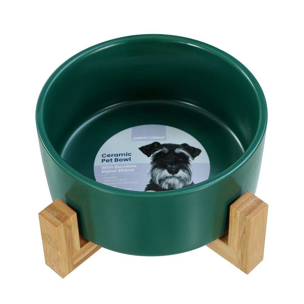 21696-paws-claws-16cm-950ml-ceramic-pet-bowl-w-bamboo-stand-assorted