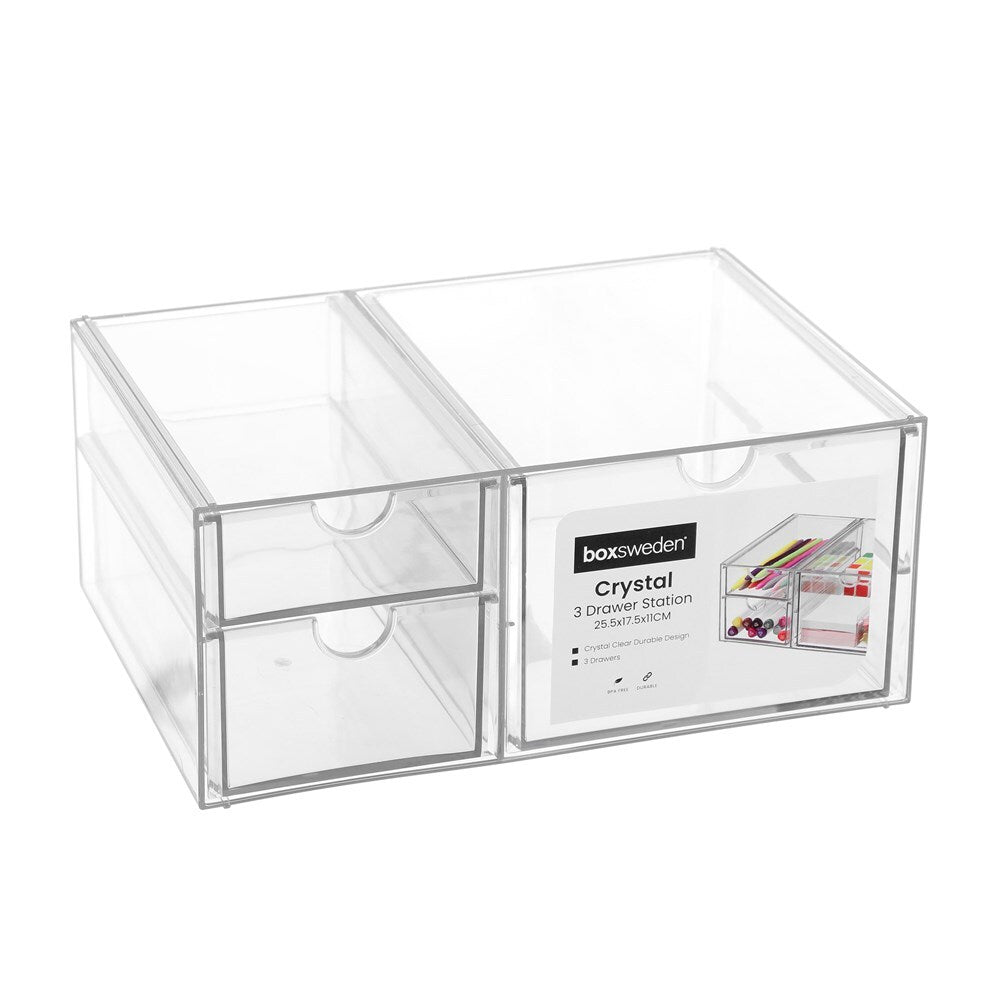 30728-boxsweden-25-5cm-crystal-3-drawer-station-shelf-clear