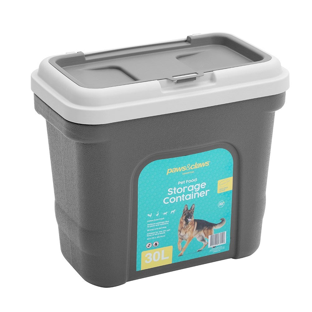 31190-paws-claws-49-5cm-30l-pet-dry-food-storer-w-scoop-grey