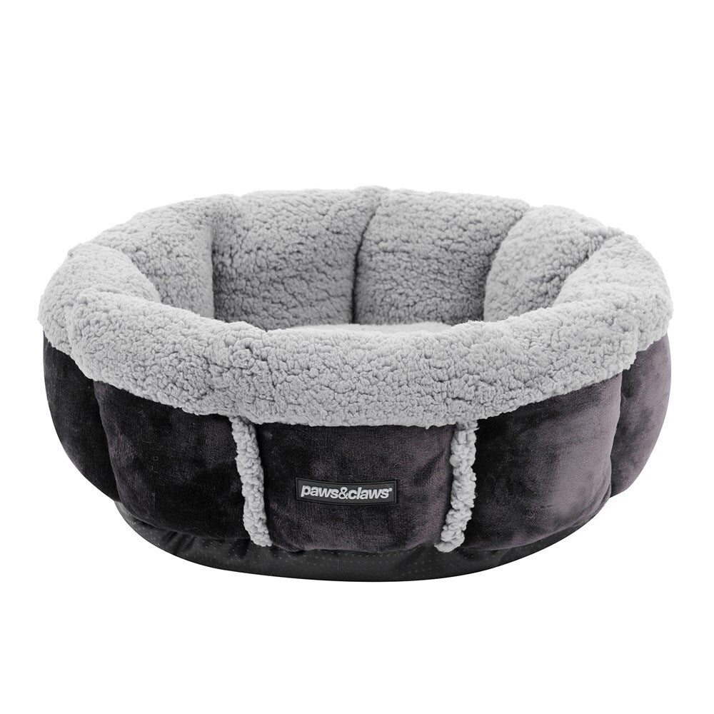 33682-paws-claws-primo-plush-50cm-snuggler-pet-bed-round-grey-charcoal