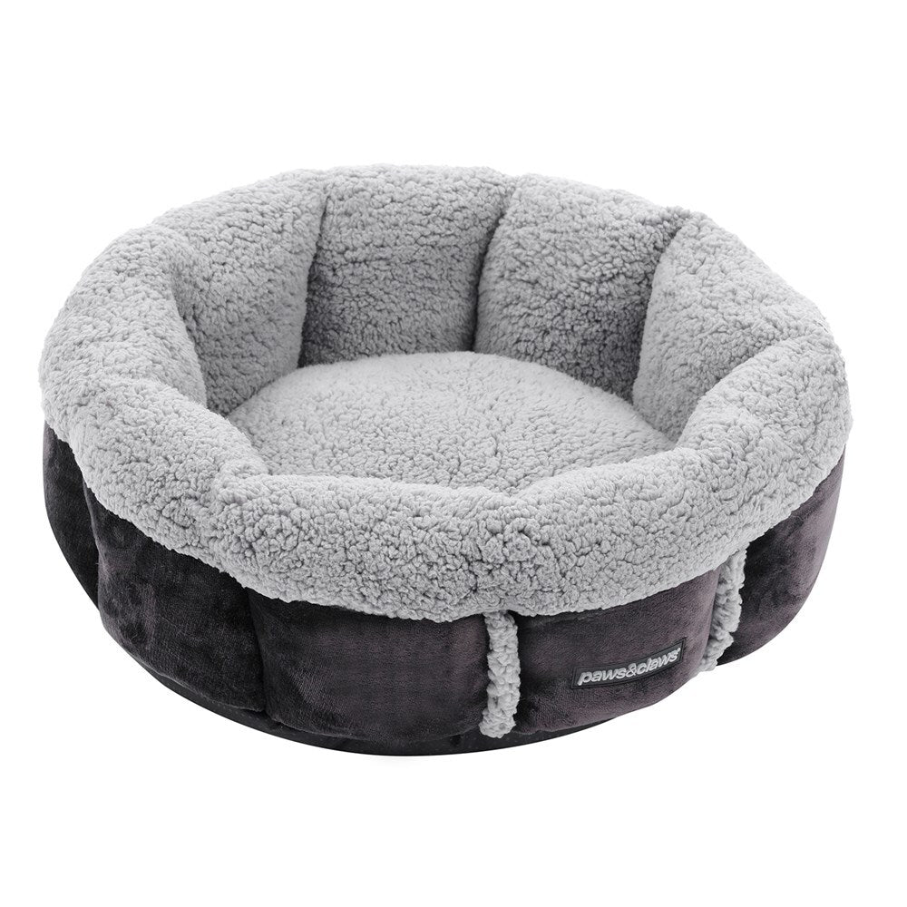 33682-paws-claws-primo-plush-50cm-snuggler-pet-bed-round-grey-charcoal