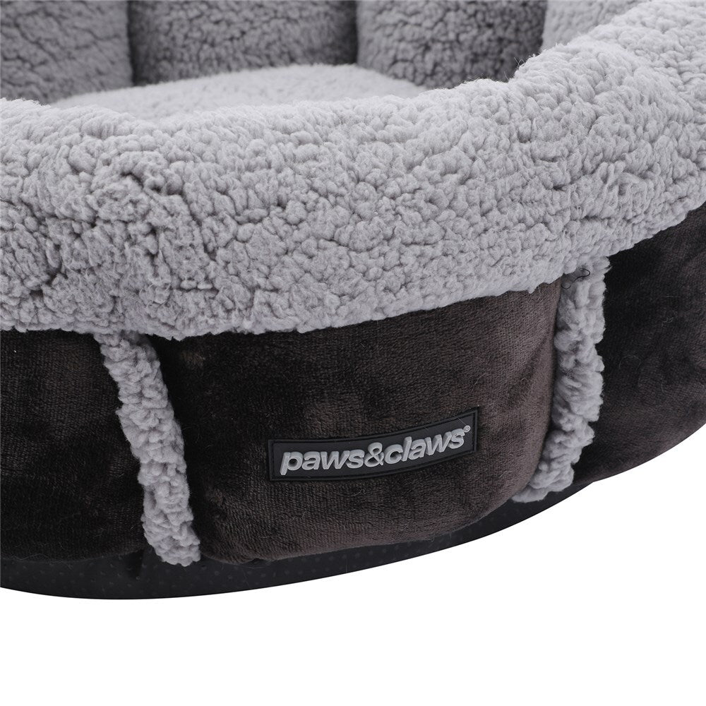 33682-paws-claws-primo-plush-50cm-snuggler-pet-bed-round-grey-charcoal