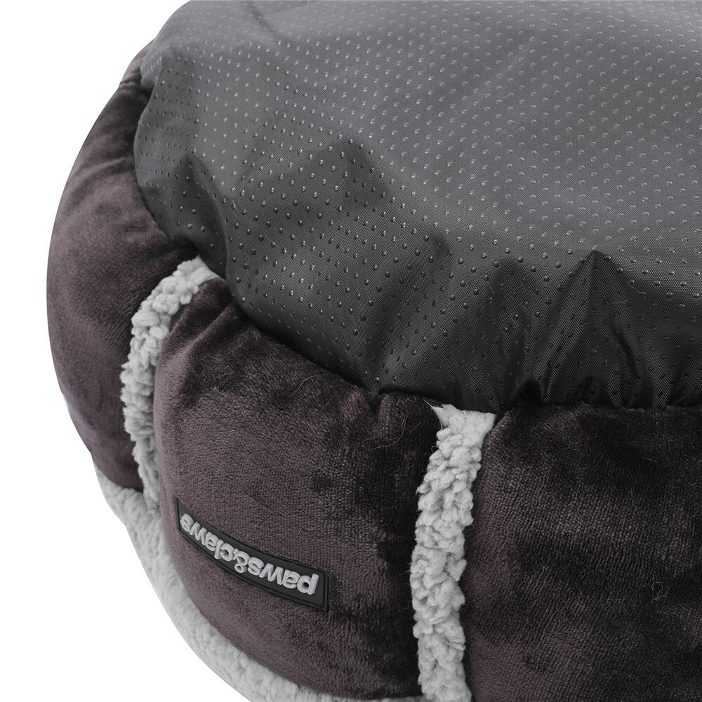 33682-paws-claws-primo-plush-50cm-snuggler-pet-bed-round-grey-charcoal