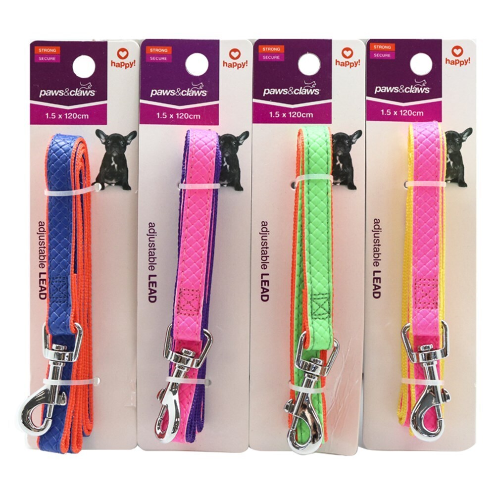 44360-paws-claws-120cm-colourful-p-u-nylon-leash-assorted