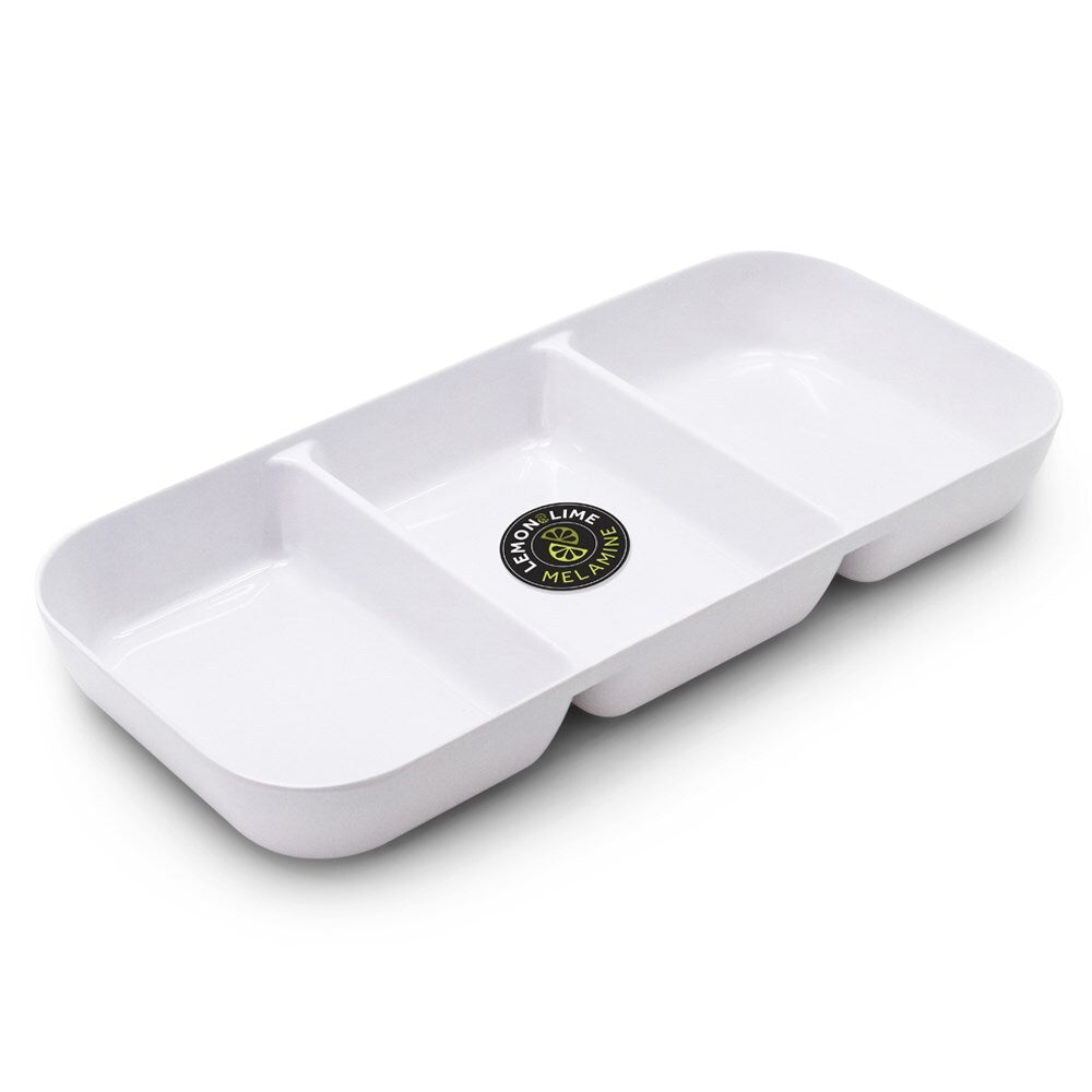 60056-lemon-lime-large-3-section-33cm-melamine-serving-tray-white
