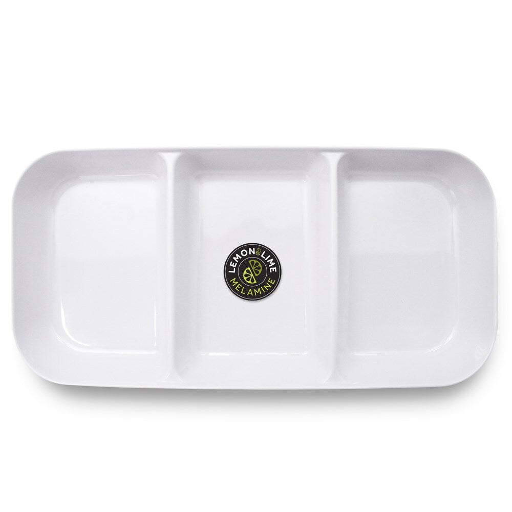 60056-lemon-lime-large-3-section-33cm-melamine-serving-tray-white