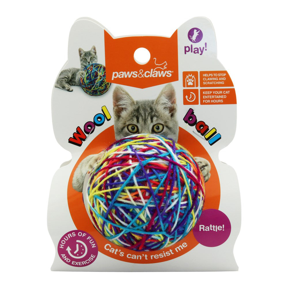 61909-paws-and-claws-9cm-cat-toy-wool-ball-w-rattle