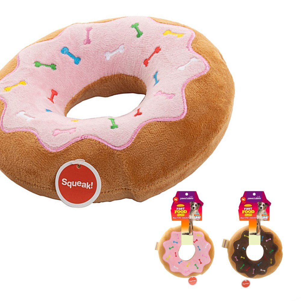 79621-paws-claws-fast-food-mega-donut-squeaker-20cm-assorted