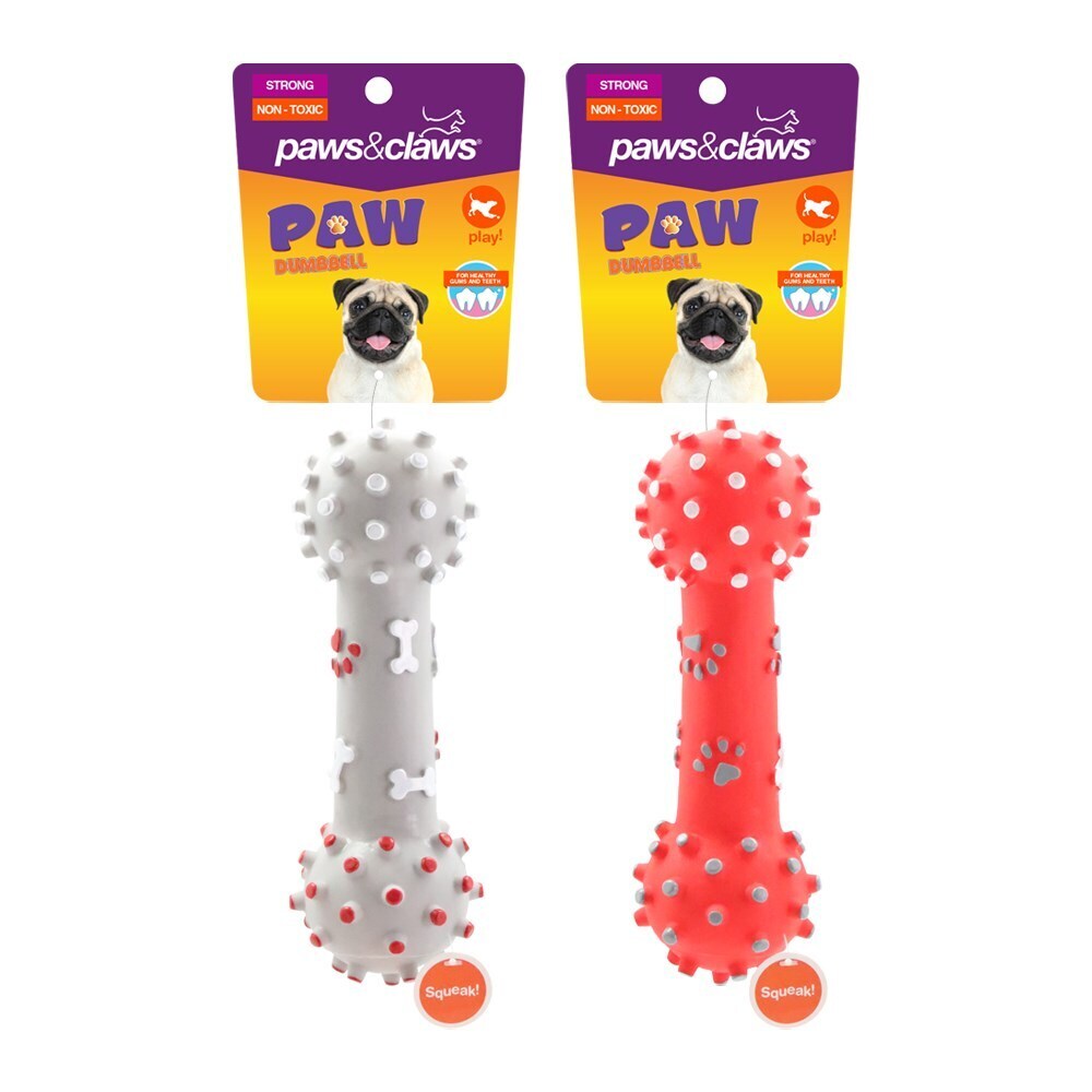 80061-paws-claws-paw-print-dumbbell-vinyl-25-5x8x8cm-assorted