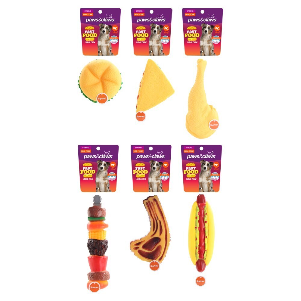 80108-paws-claws-fast-food-large-chew-toys-clip-strip-26x11x5cm-assorted
