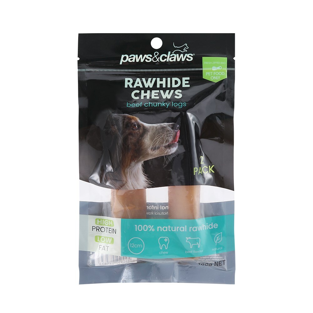 85653-2pk-paws-claws-beef-rawhide-chunky-logs-100g-12cm