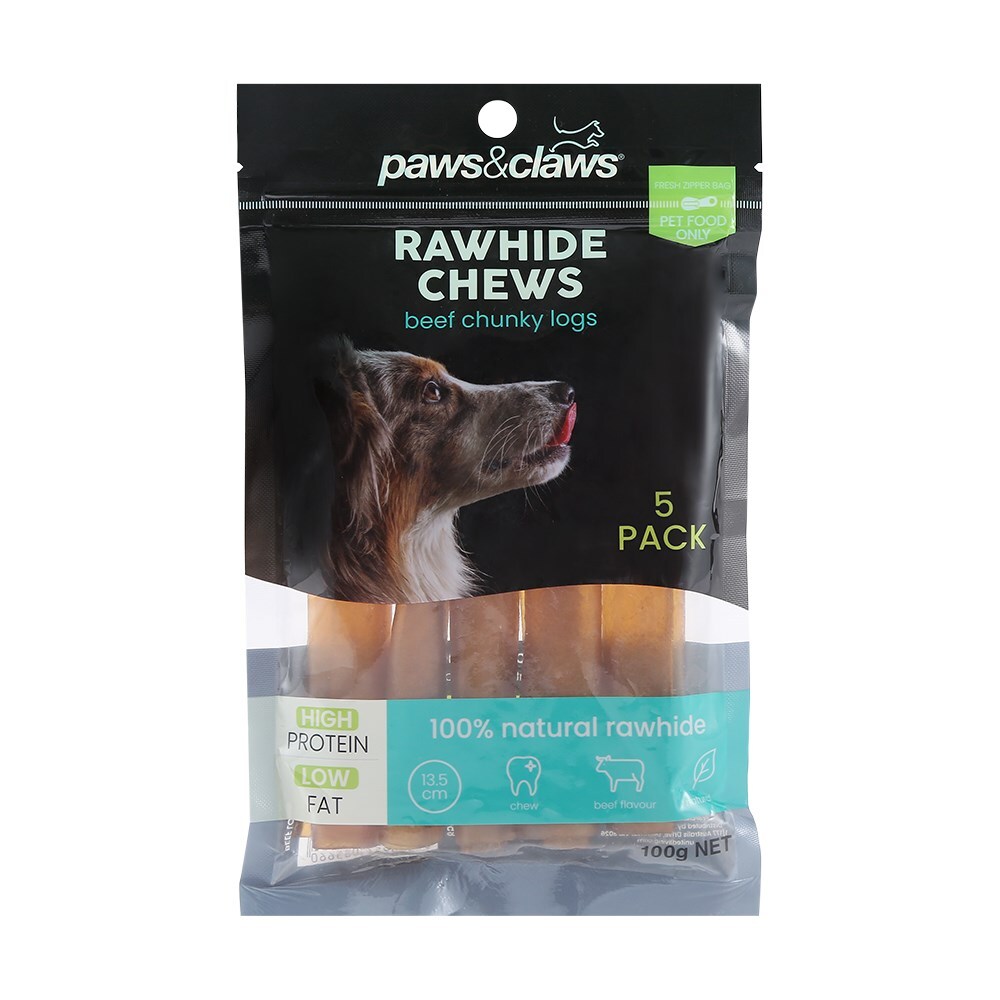 85660-5pk-paws-claws-beef-rawhide-logs-100g-13-5cm