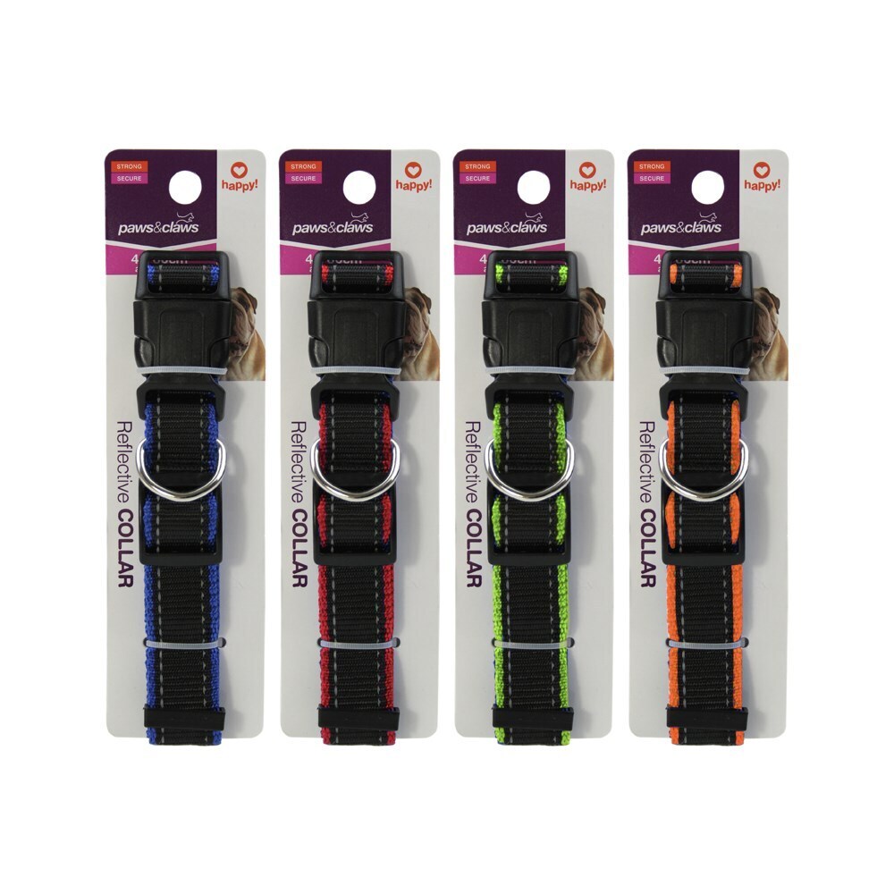 85707-paws-claws-2-5x40x60cm-premium-reflective-edge-adjustable-dog-pet-collar-assorted