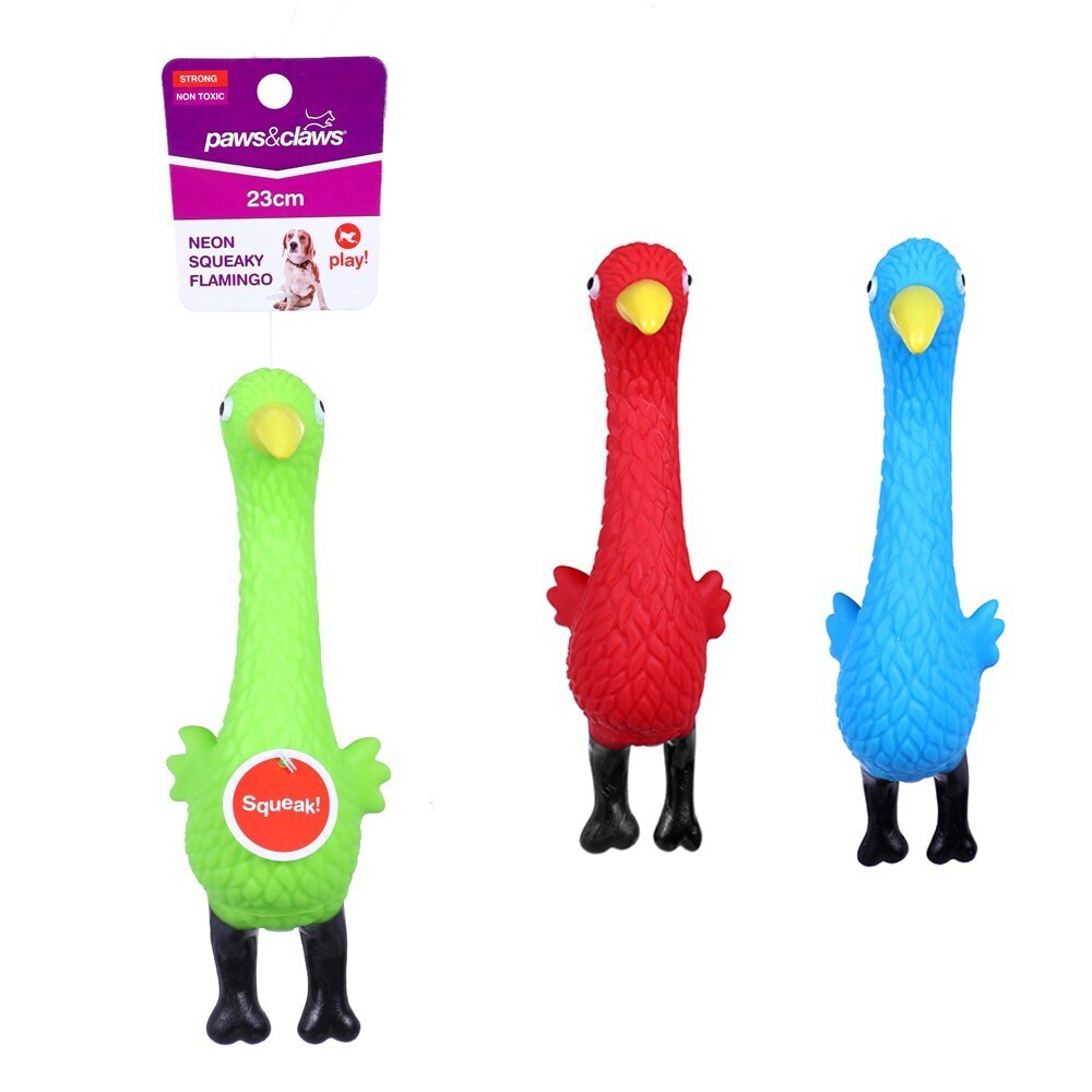 85783-paws-claws-vinyl-squeaky-flamingo-clip-strip-23x7-5x7cm-assorted