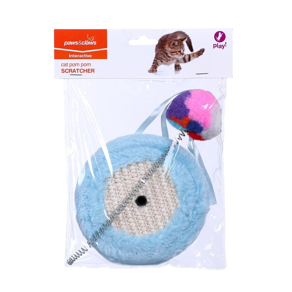 85844-paws-claws-cat-scratch-pad-with-spring-pom-pom-toy-13-5x26-5cm-assorted