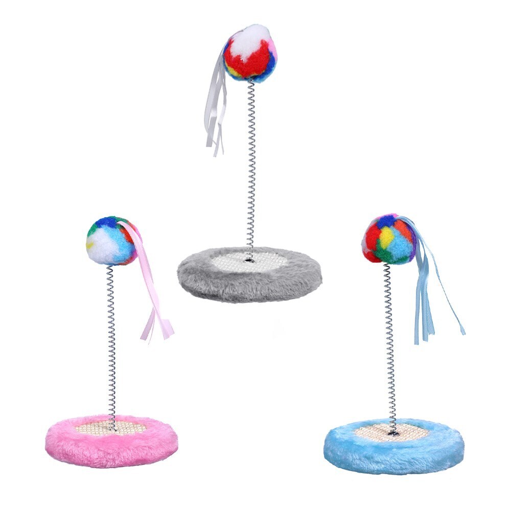 85844-paws-claws-cat-scratch-pad-with-spring-pom-pom-toy-13-5x26-5cm-assorted
