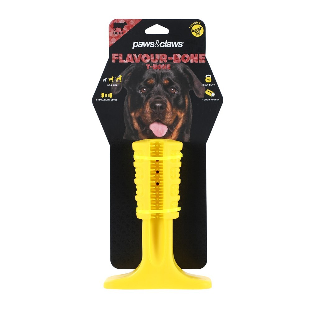 88630-paws-claws-flavour-bone-t-bone-beef-flavoured-rubber-toy-17x13x6cm-yellow